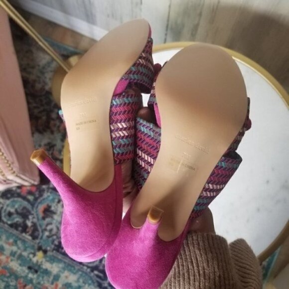 Charles David Corona Bow Heels Multi Color Pink Suede 7M - Picture 9 of 10